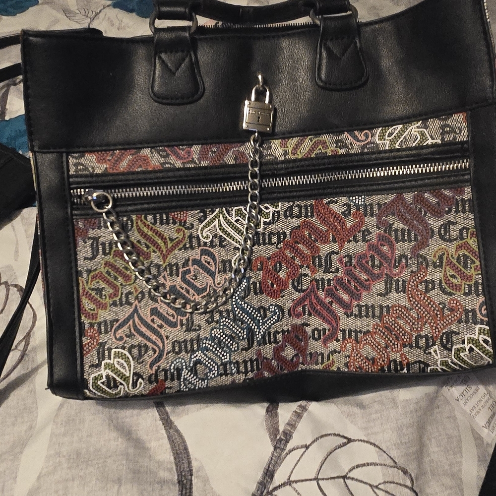 Juicy Couture Black Leather Bag with Script Interior